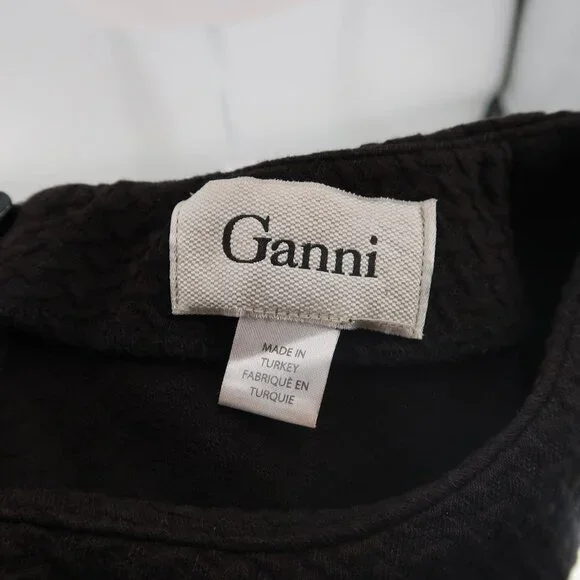 Ganni Black Textured Scoop Neck Short Sleeve Dress Size XS - Picture 2 of 8